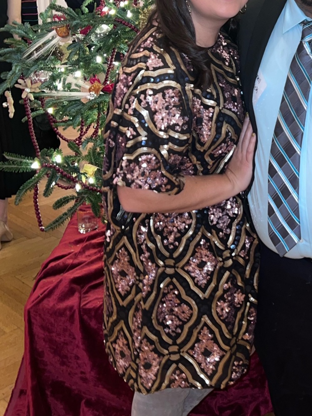 Anthropologie Black Dress with Pink Sequins and Gold Embroidery - Picture 5 of 5